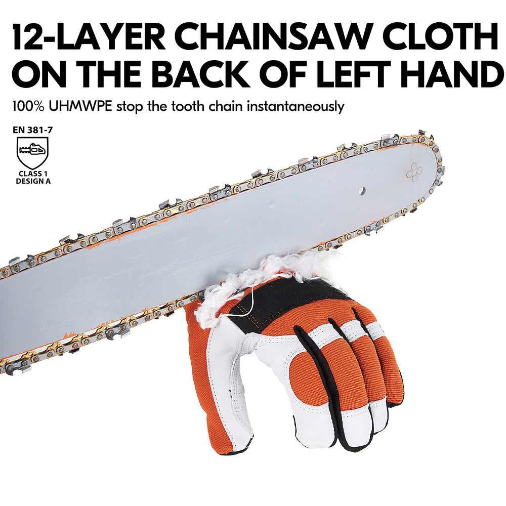 Vgo... chainsaw stopper patch detail displaying certified back-of-hand protection