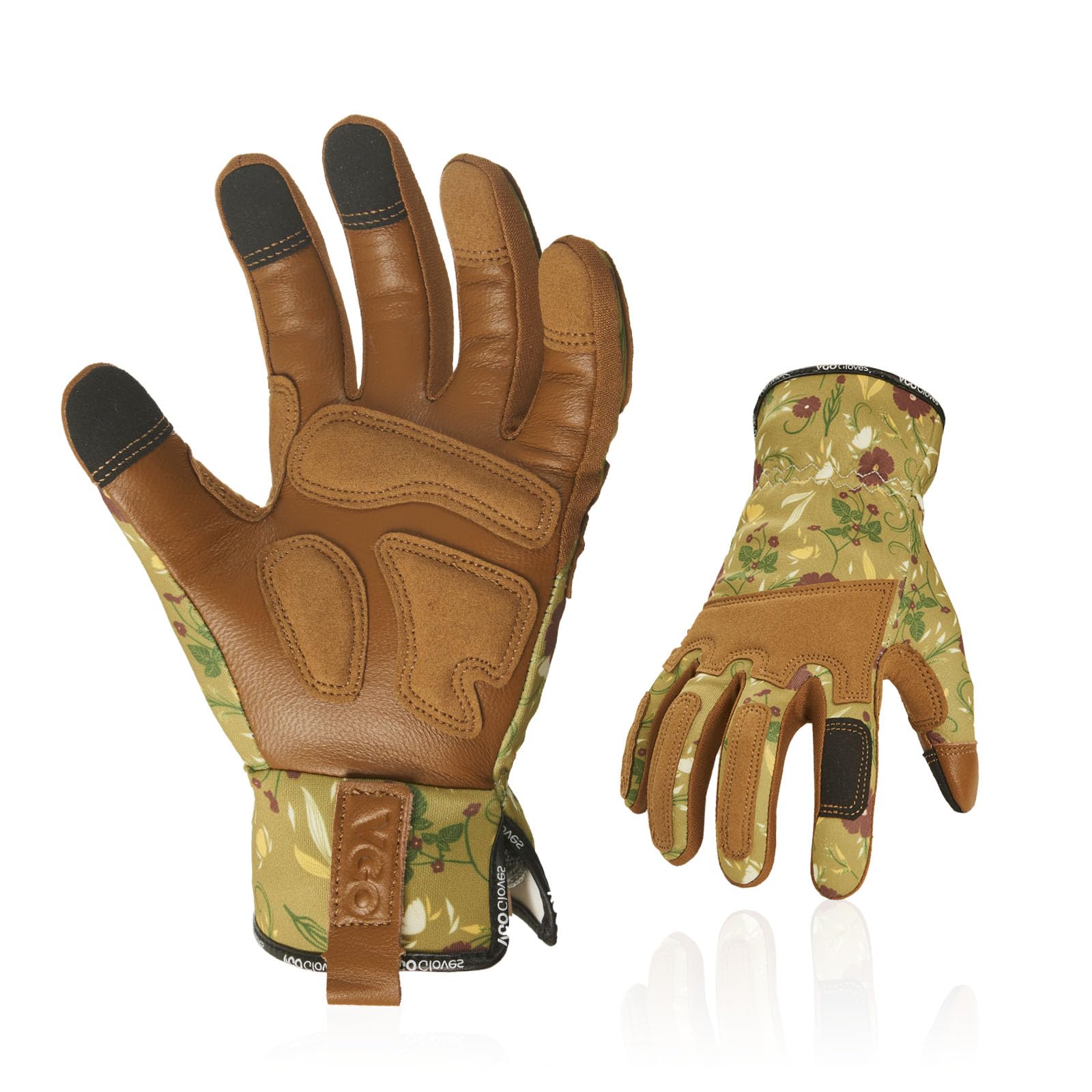 vgo front view gloves light green showing full glove fit and wrist closure benefit