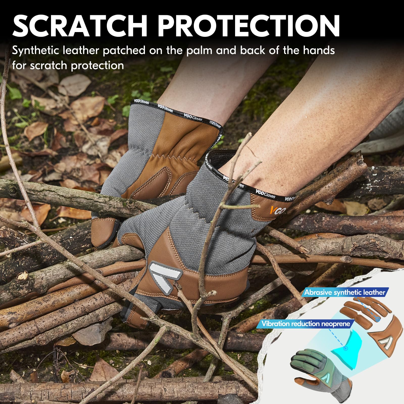 Vgo... gloves worn while pruning illustrating scratch protection and control