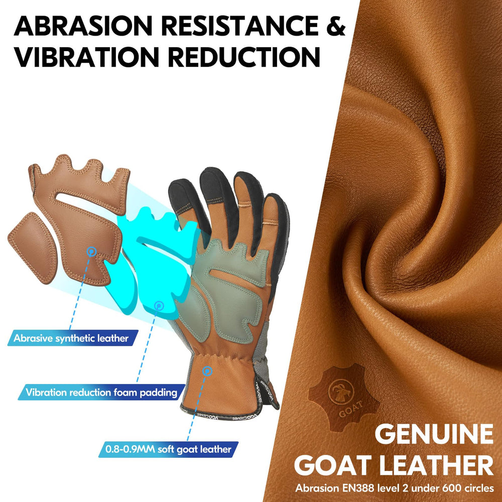 Vgo... close-up of goat leather palm highlighting grip and breathable comfort