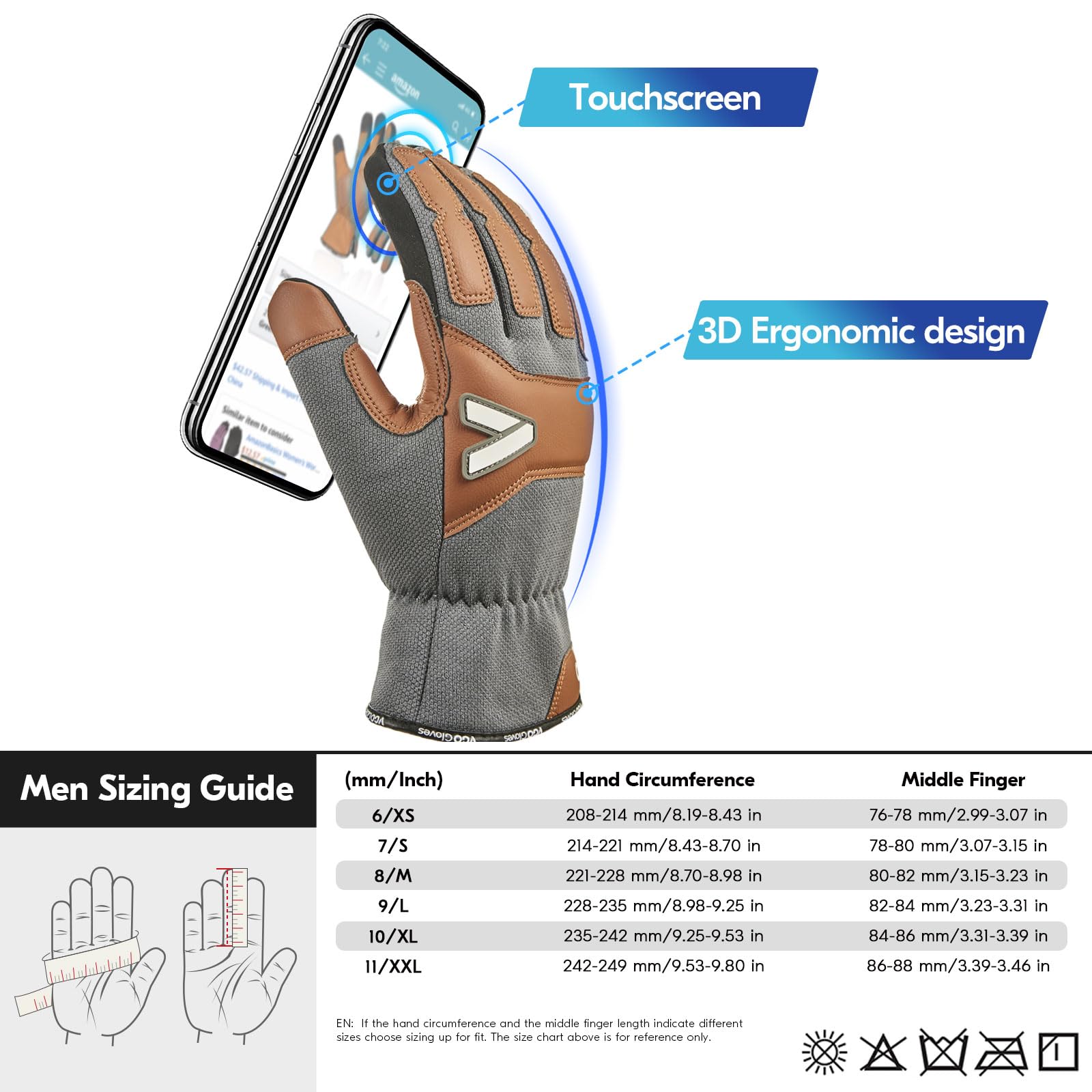 Vgo... size comparison on hand model showing fit and ergonomic shape