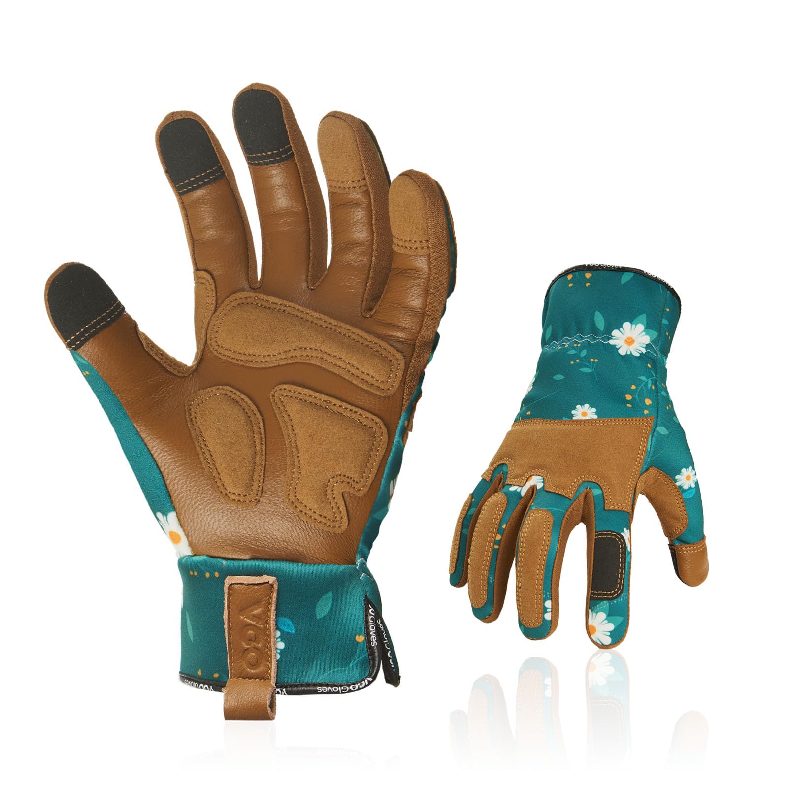 Vgo... gloves front packaging showing dark green pair and fit benefits