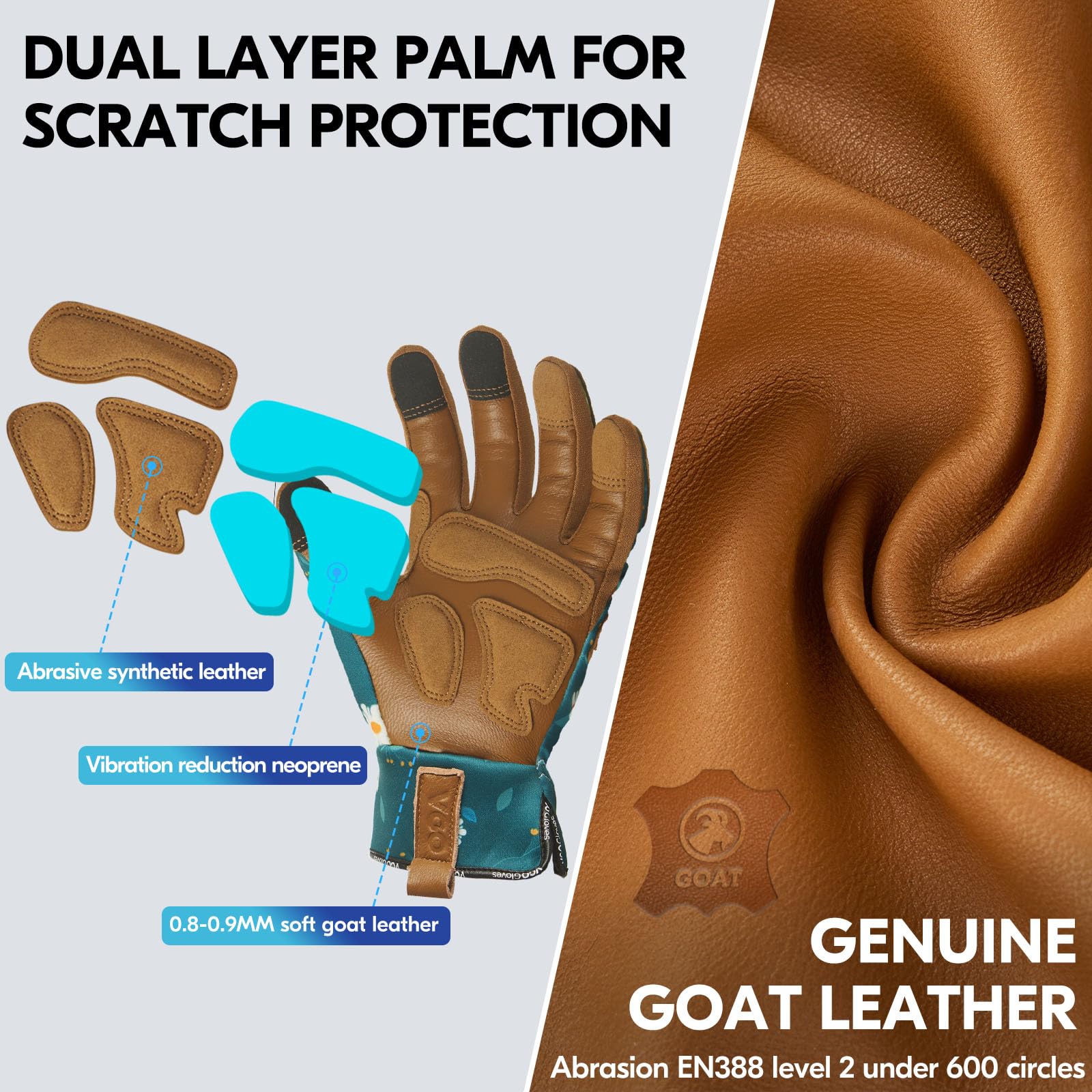 Vgo... goatskin palm closeup highlighting durable abrasion-resistant leather