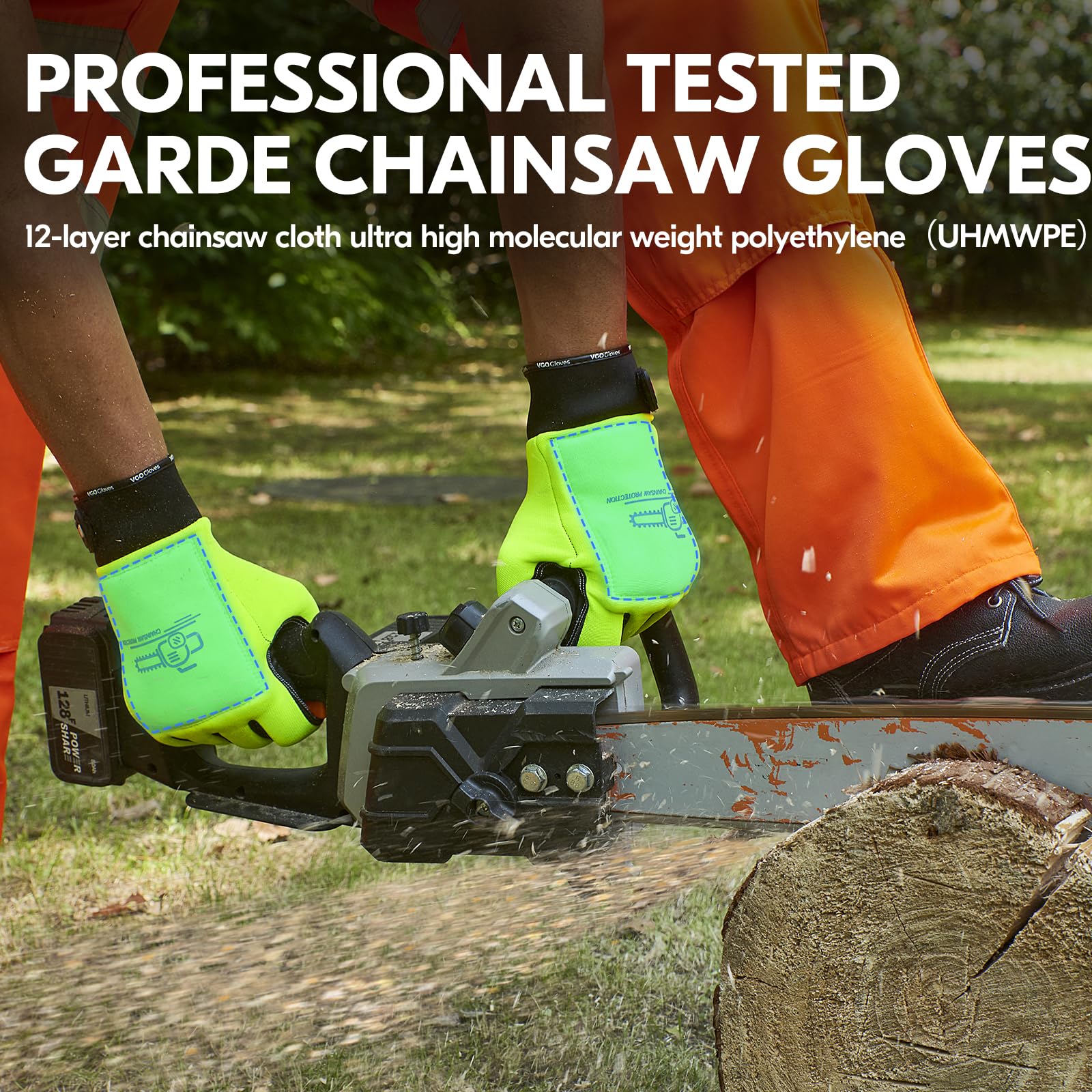 Vgo back close-up highlighting chainsaw-stopper fabric protection