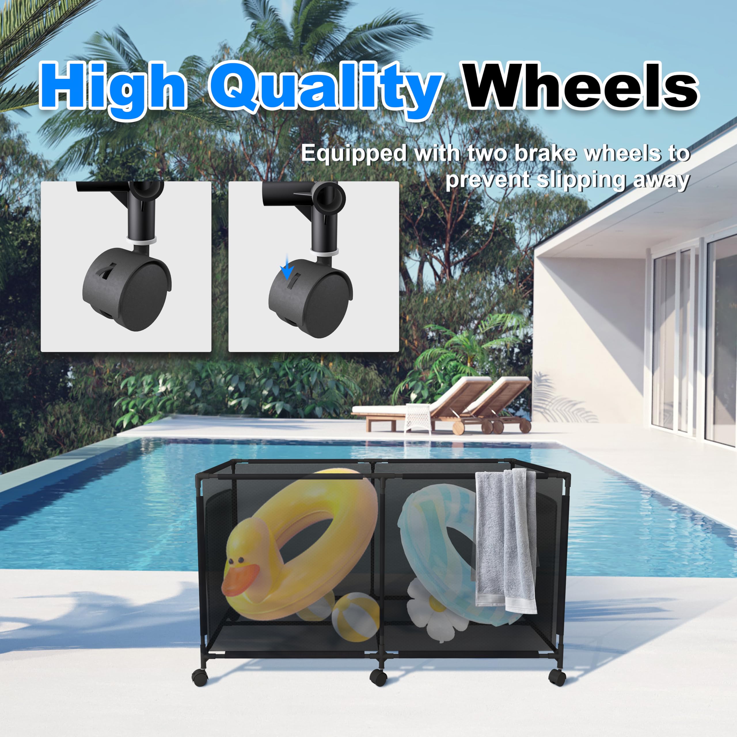 Vhelyom lower grid storing goggles and toys for tidy poolside organization