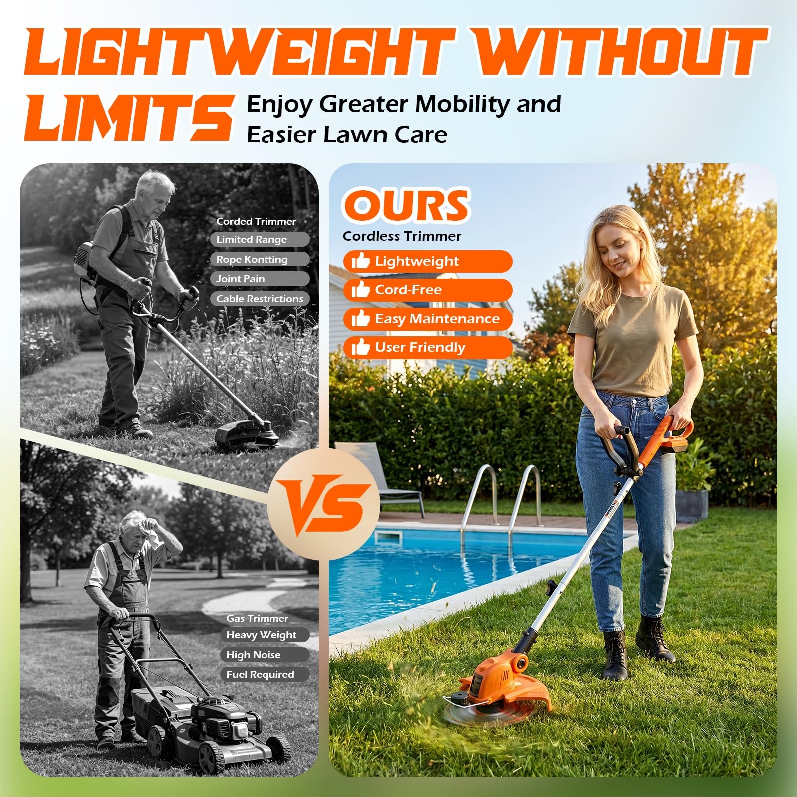 VIBOGEN size comparison with a person showing lightweight 5.27 lb portability