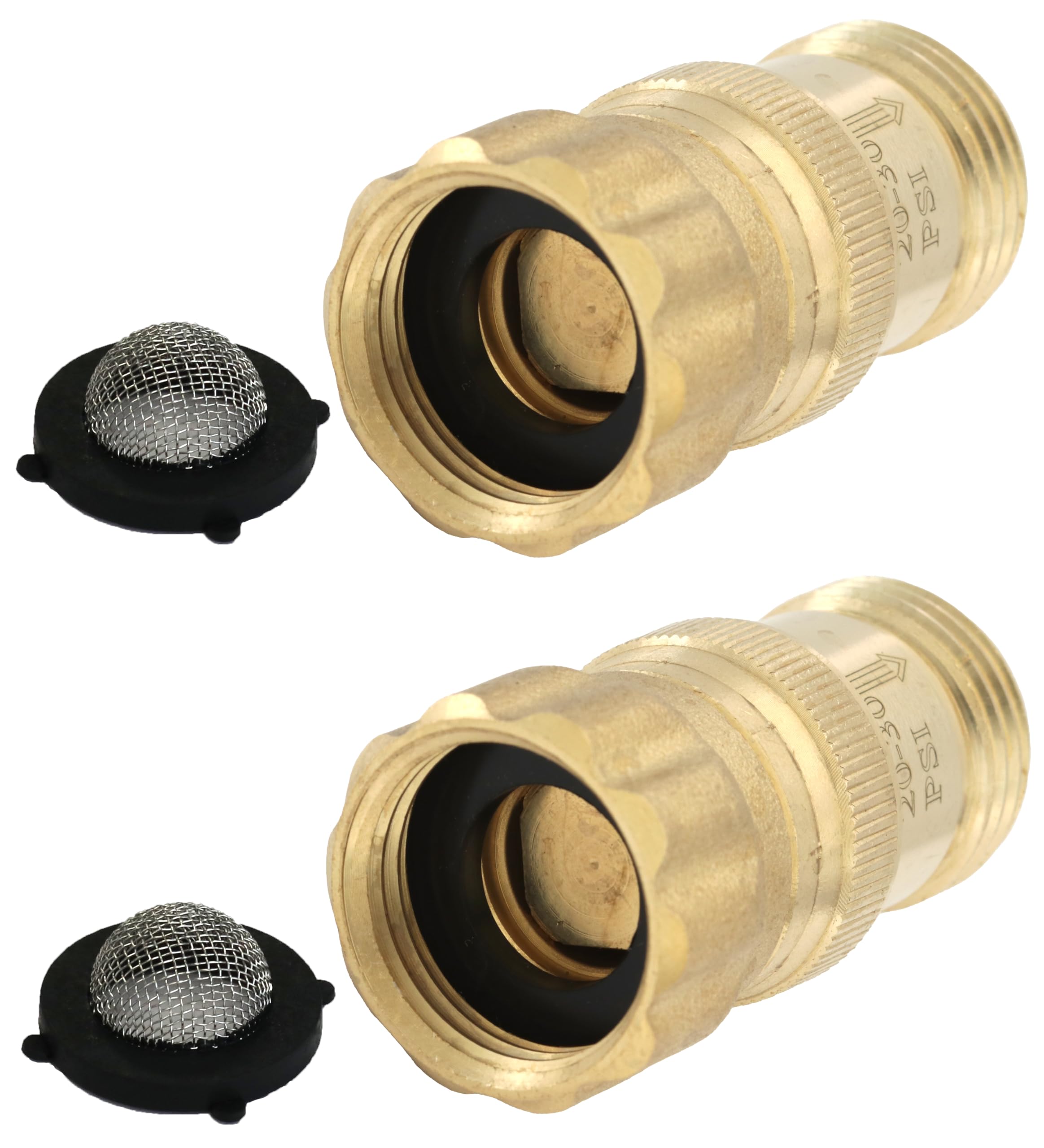 Vibrant Yard Company brass pressure regulator front view showing sturdy construction and hose threads for reliable connection