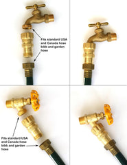 Vibrant Yard Co. regulator installed on garden hose illustrating easy integration with timers and soaker hoses