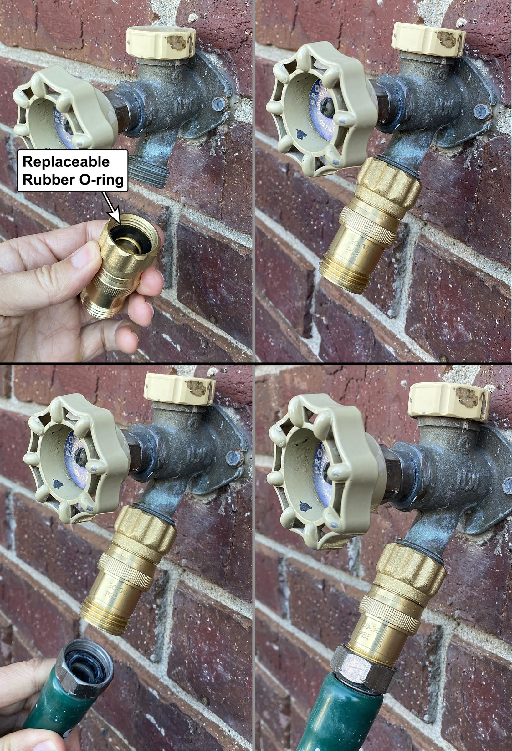 Vibrant Yard regulator close-up of threads and included regular and screen O-rings for leak-resistant sealing