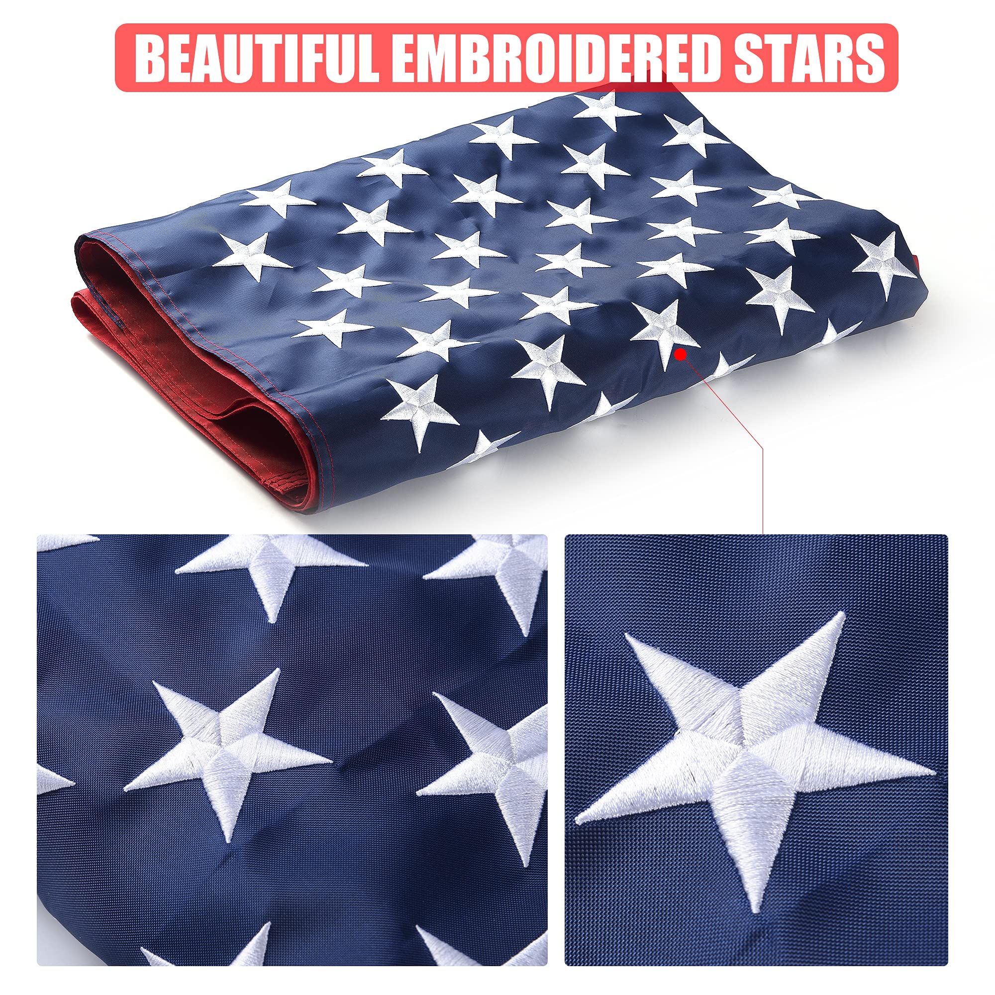 VICDRIA close-up of embroidered stars delivering durability and crisp detail
