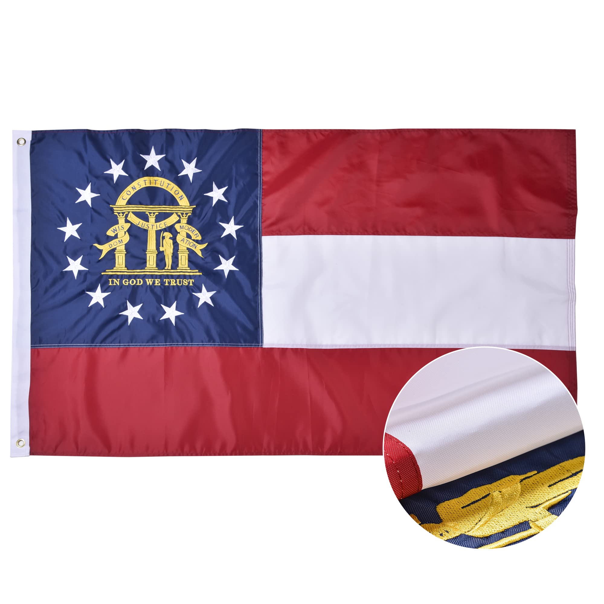 VICDRIA Georgia flag front view showing clear embroidery and bright colors