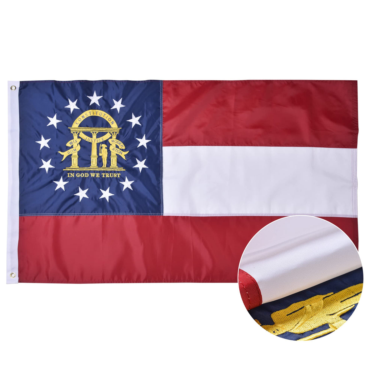 VICDRIA Georgia flag front view showing clear embroidery and bright colors