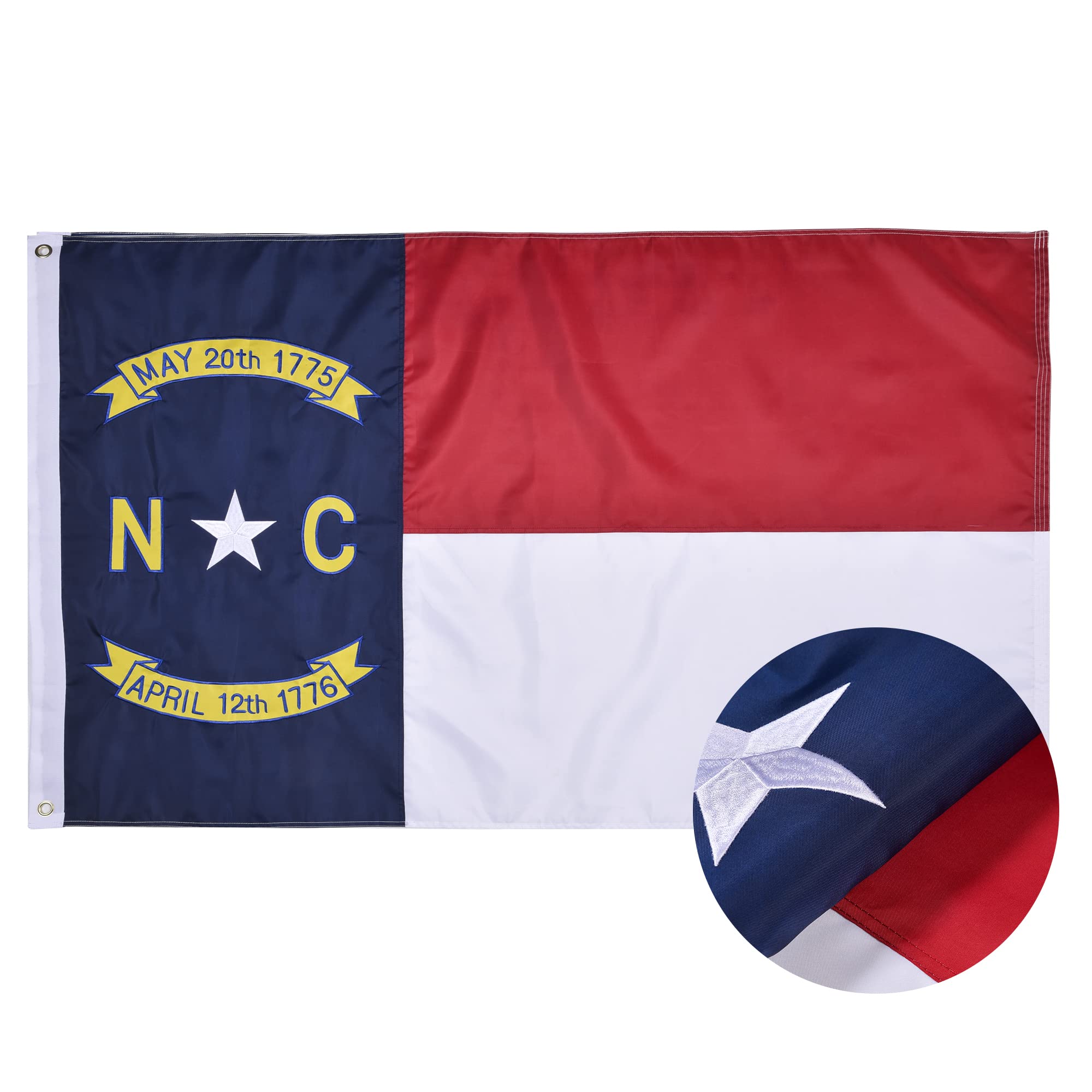 VICDRIA flag front view showing precise North Carolina embroidery and durable design