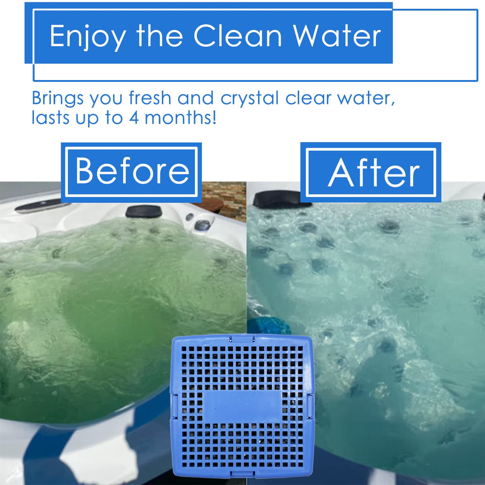 Vickmons mineral stick installed in spa filter basket improving clarity