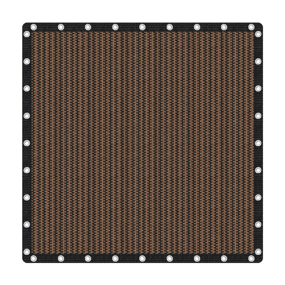 VICLLAX front view of 12x12 mocha shade cloth showing compact fold and label benefit