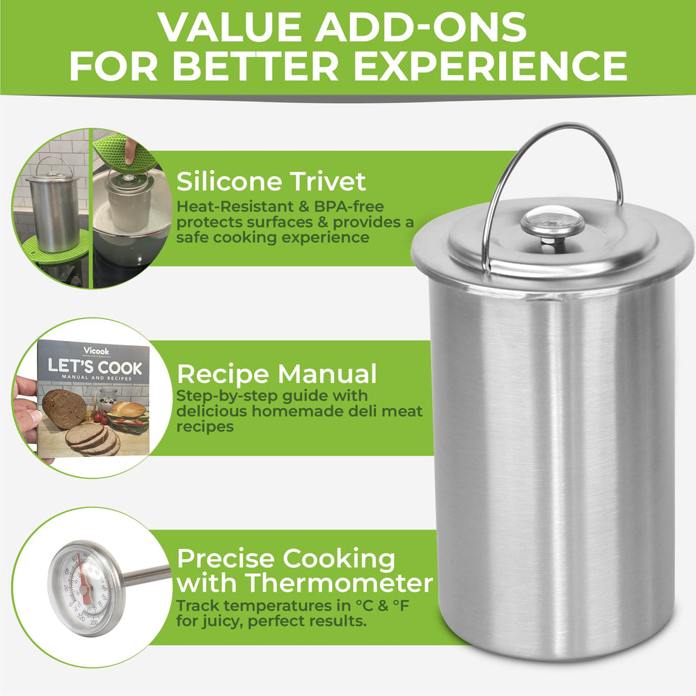 Vicook press beside measuring scale showing size and portion control for meal prep