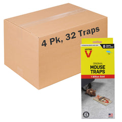 Victor front packaging showing 32 metal pedal mouse traps and clear product count benefit