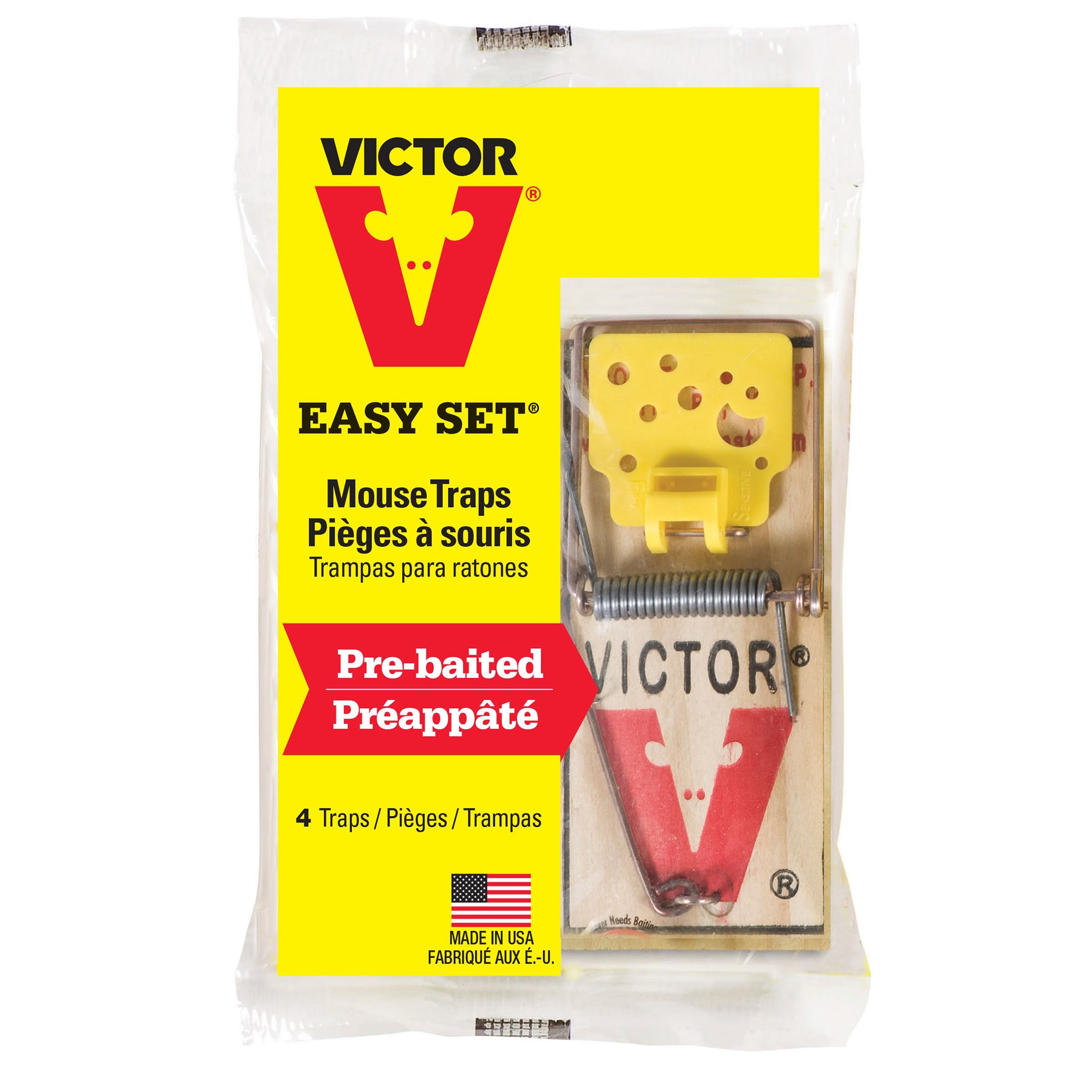 Victor trap set along kitchen baseboard for discreet, effective placement
