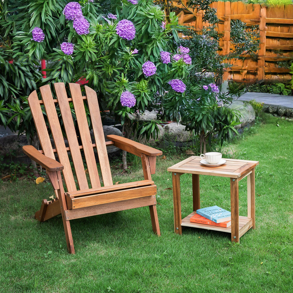 VICTORY RELAX table on patio beside chairs showing weather-resistant outdoor use benefits