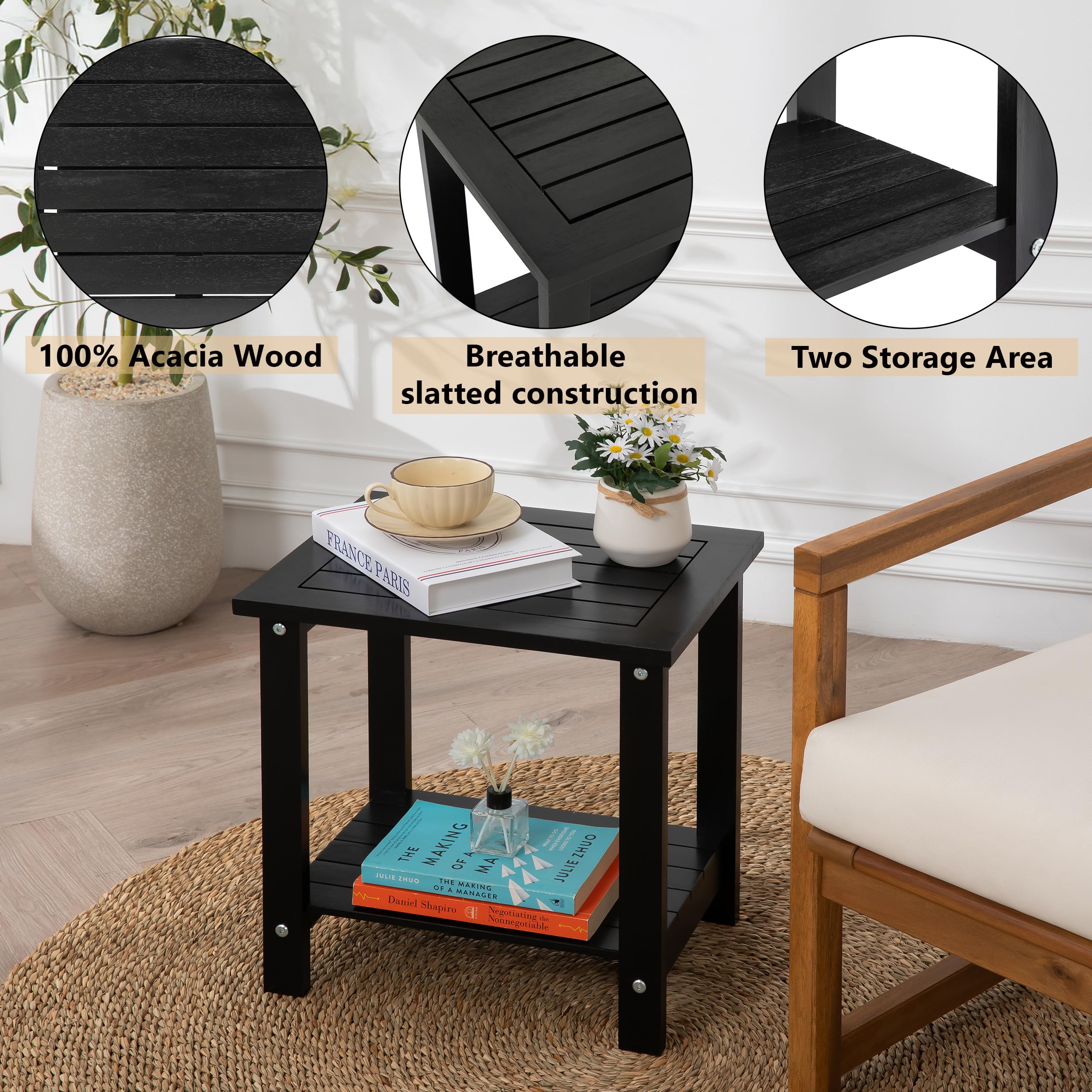 VICTORY RELAX side table on patio demonstrating outdoor readiness and aesthetic appeal