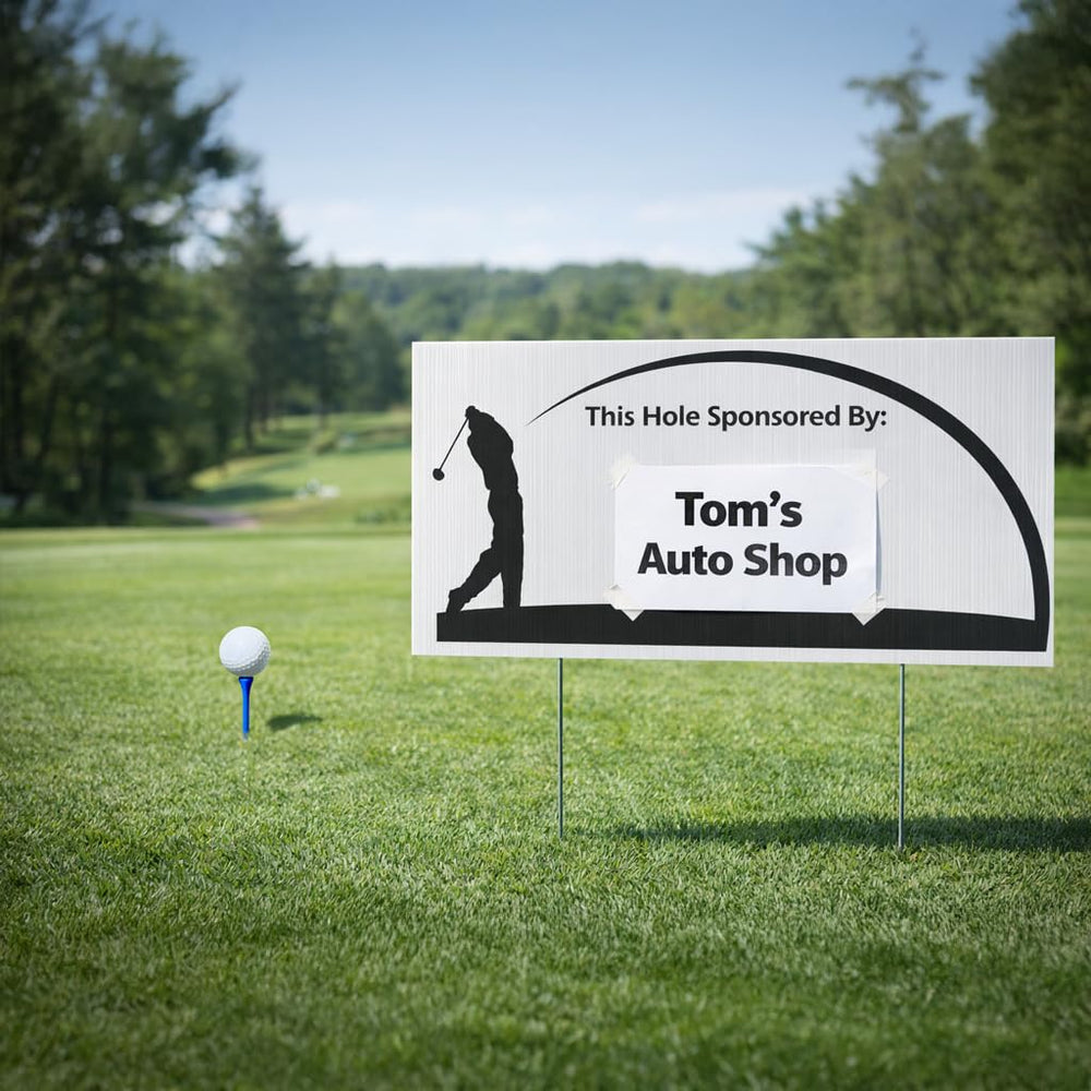 VictoryStore sign next to ruler showing 12 by 24 inch size and scale benefit