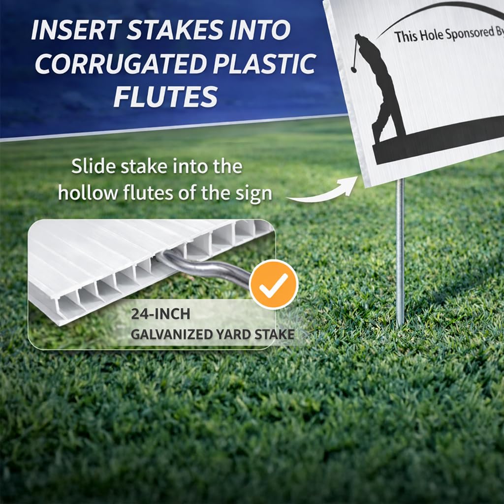VictoryStore sign mounted at a tee box demonstrating clear sponsor visibility benefit