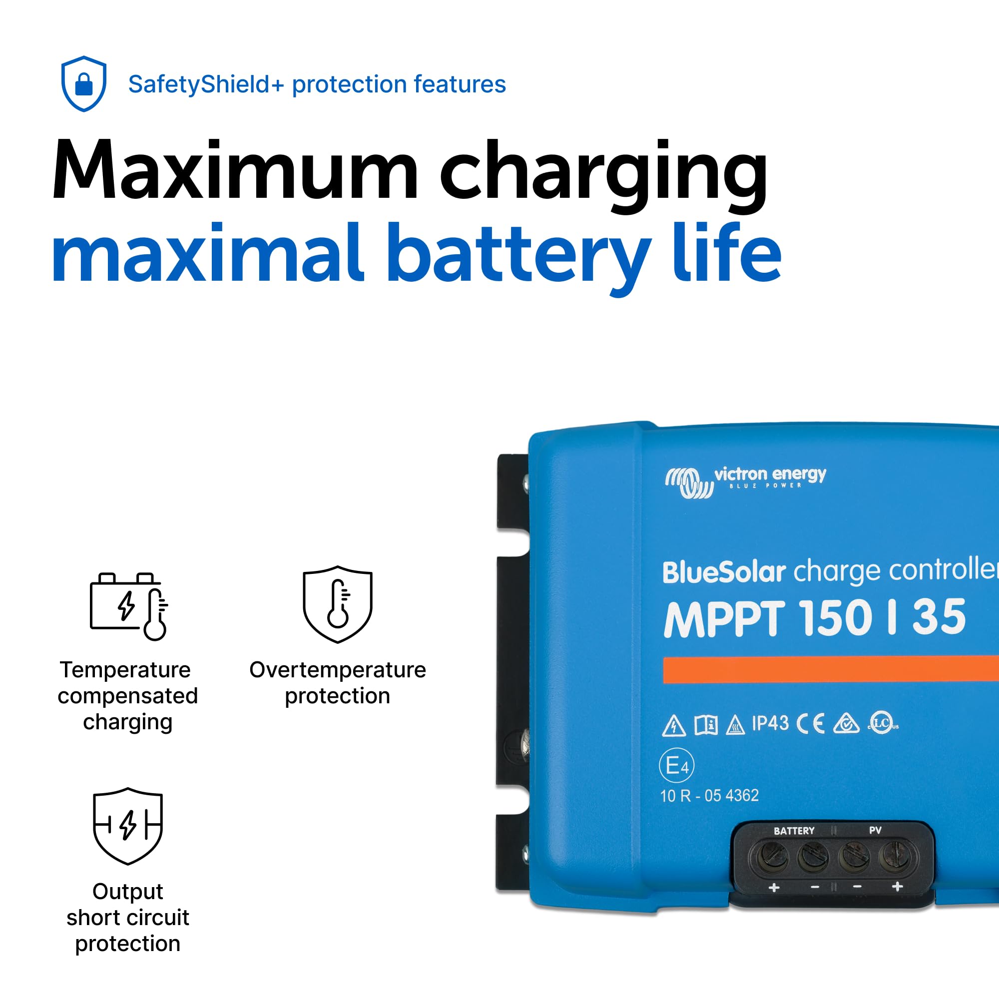 Victron Energy connected to a battery bank showing efficient charging and battery preservation