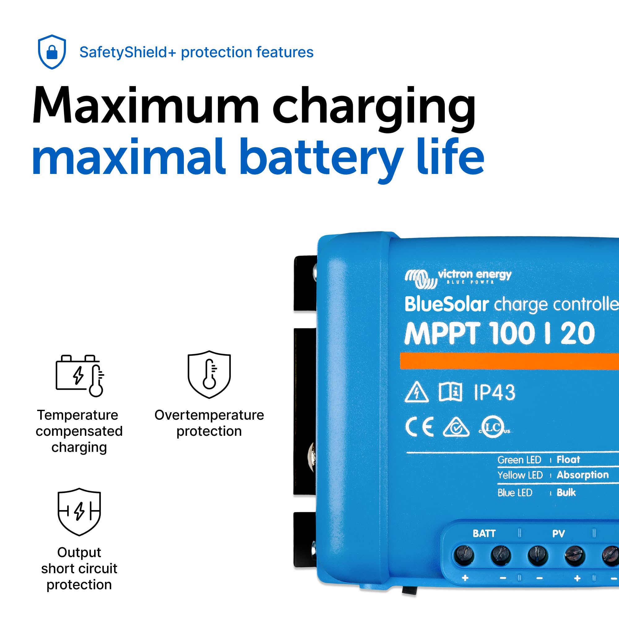 Victron Energy BlueSolar with Bluetooth dongle illustrating optional remote monitoring benefit