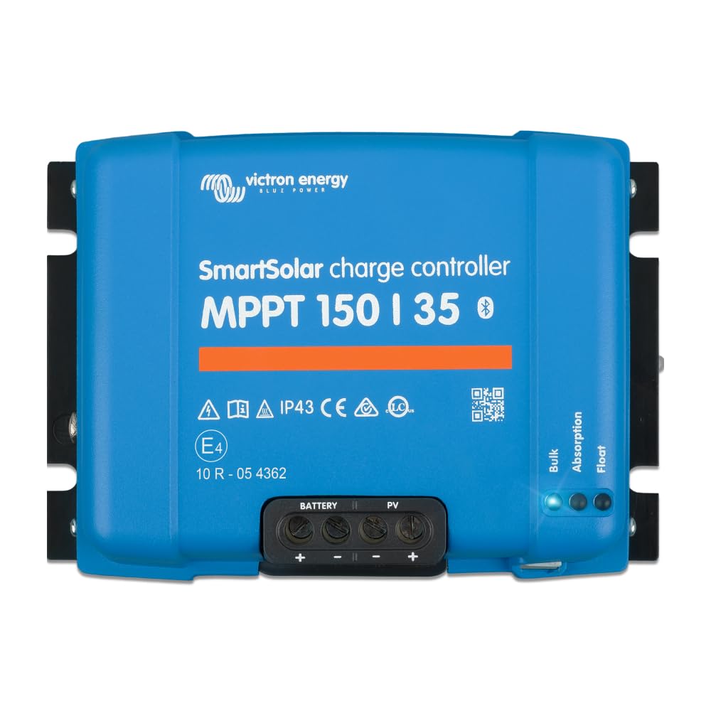 Victron Energy front view of SmartSolar MPPT showing controls and ports, clear identification benefit