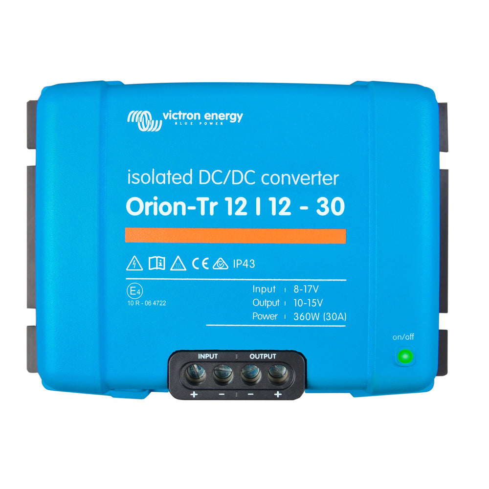 Victron Energy Orion-Tr front panel showing robust housing and model label for easy identification and reliability