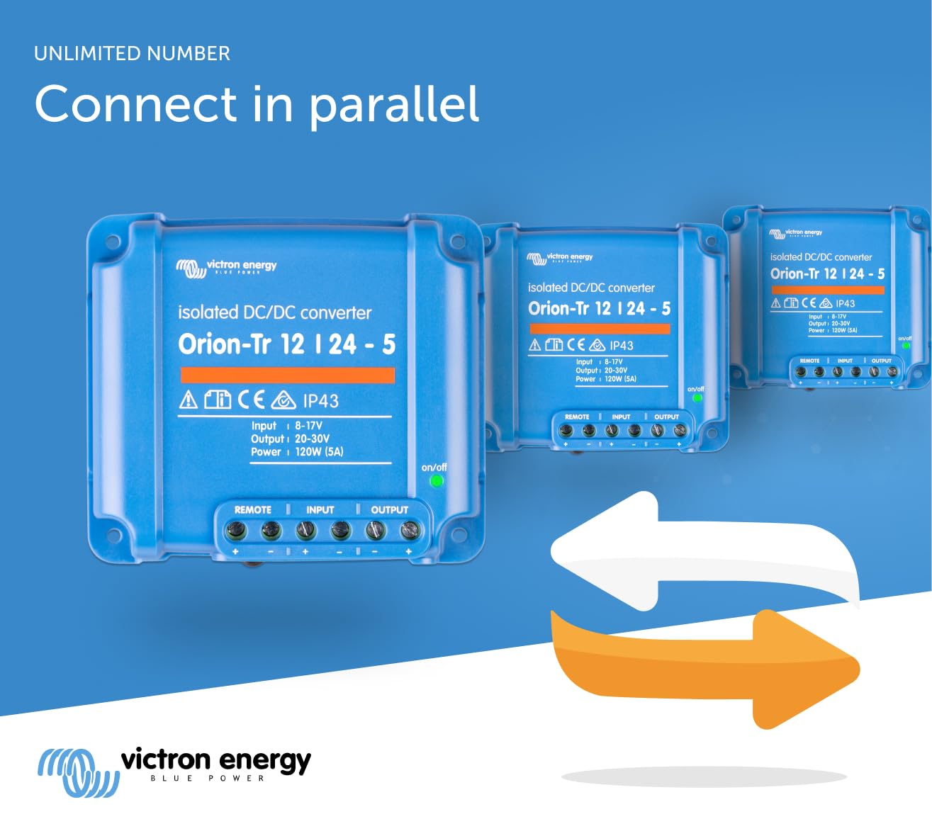 Victron Energy Orion-Tr label and specifications view helping confirm model, voltage, and safety details