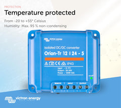 Victron Energy Orion-Tr next to a ruler for scale showing compact dimensions and space-saving design