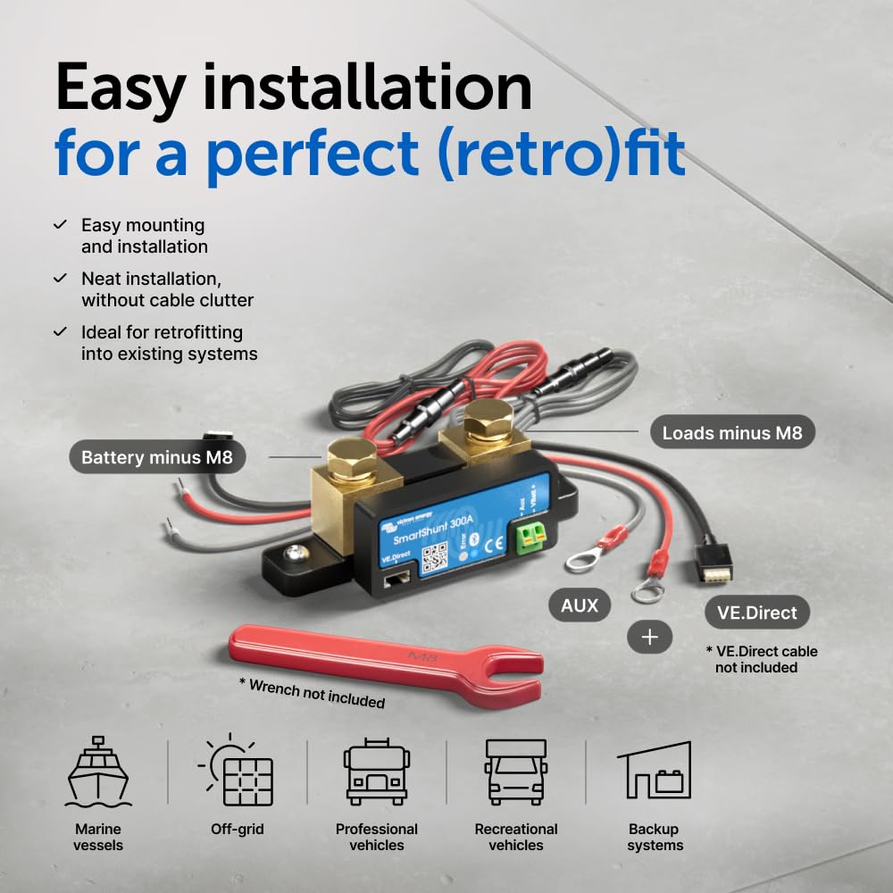 Victron Energy Smart Shunt installed inside an RV battery compartment indicating space-saving fit