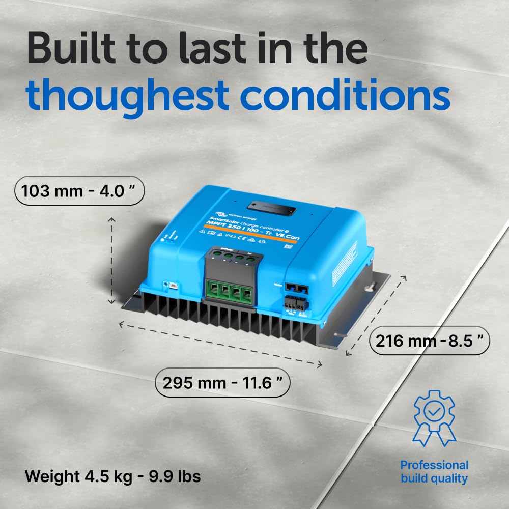 Victron Energy close-up label showing model details and voltage ratings for correct selection