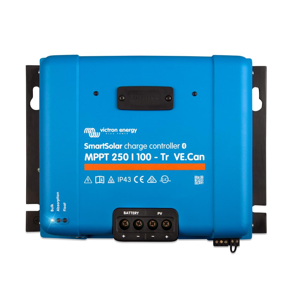 Victron Energy front panel view showing compact controller and LEDs, clear installation benefit