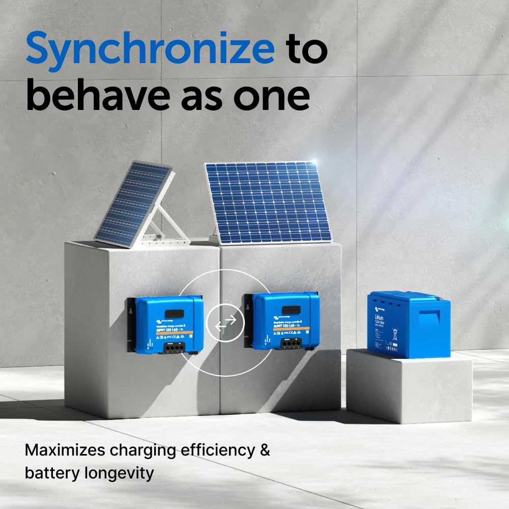 Victron Energy installed beside batteries showing integration and efficient system charging