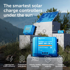 Victron Energy SmartSolar connection ports close-up illustrating easy wiring and reliability