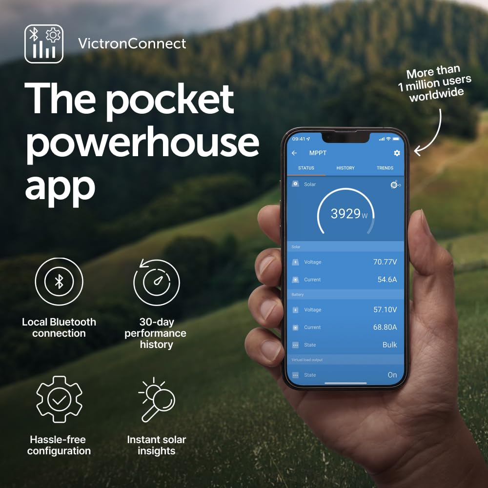 Victron SmartSolar beside ruler to show size and wiring scale clarity