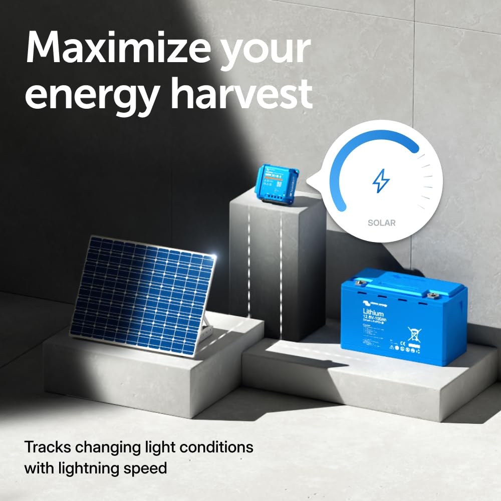 Victron Energy SmartSolar next to ruler for size and scale clarity benefit