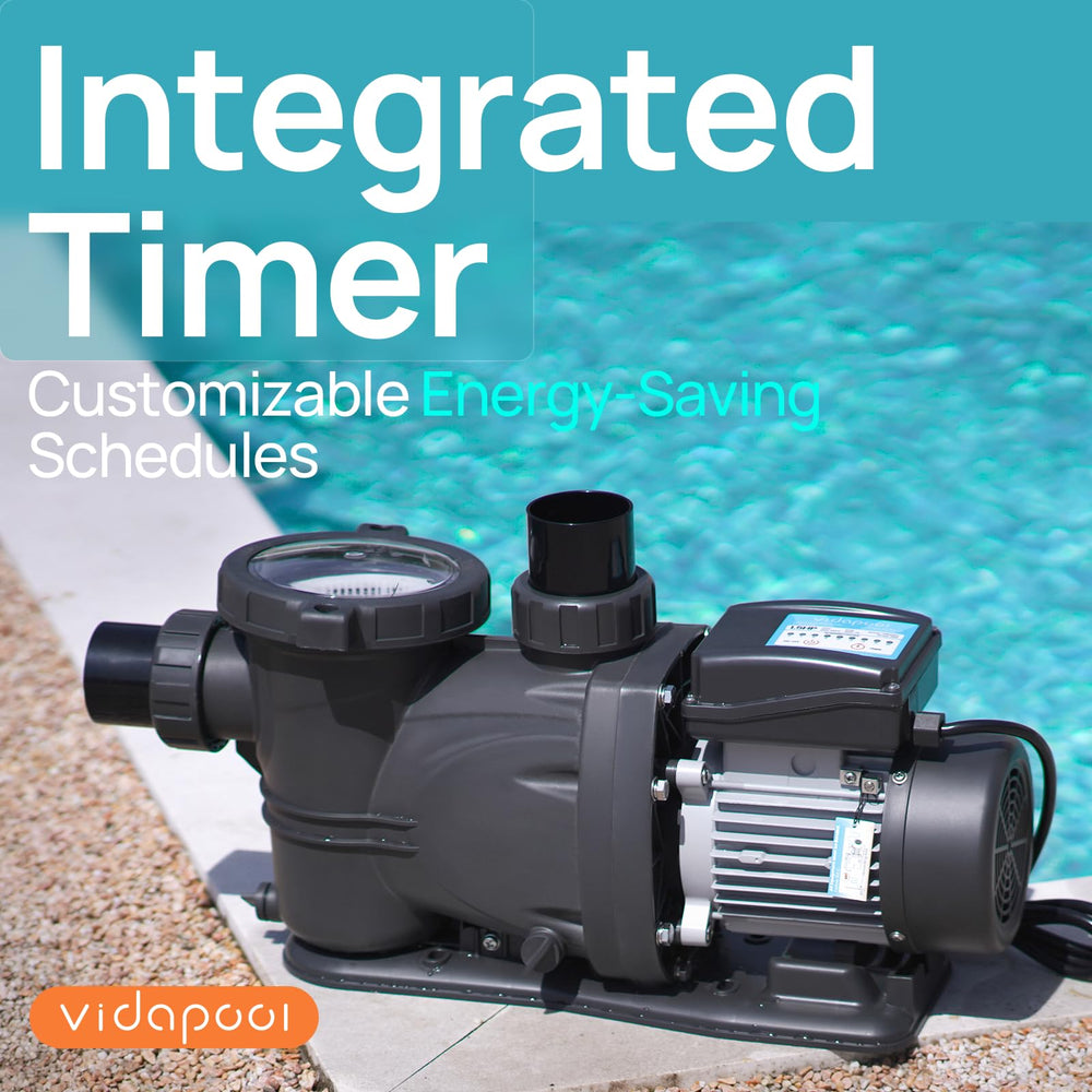 Vidapool timer dial and label showing programmable schedules for automated circulation
