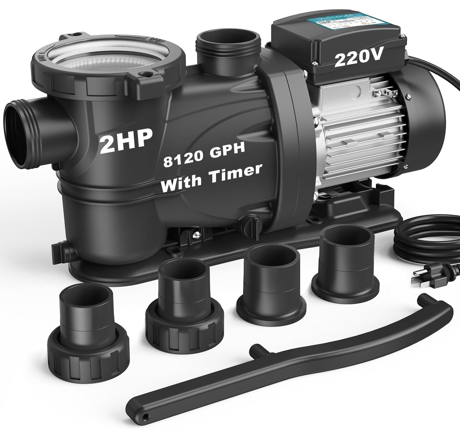 Vidapool front view pump showing robust housing and quiet operation