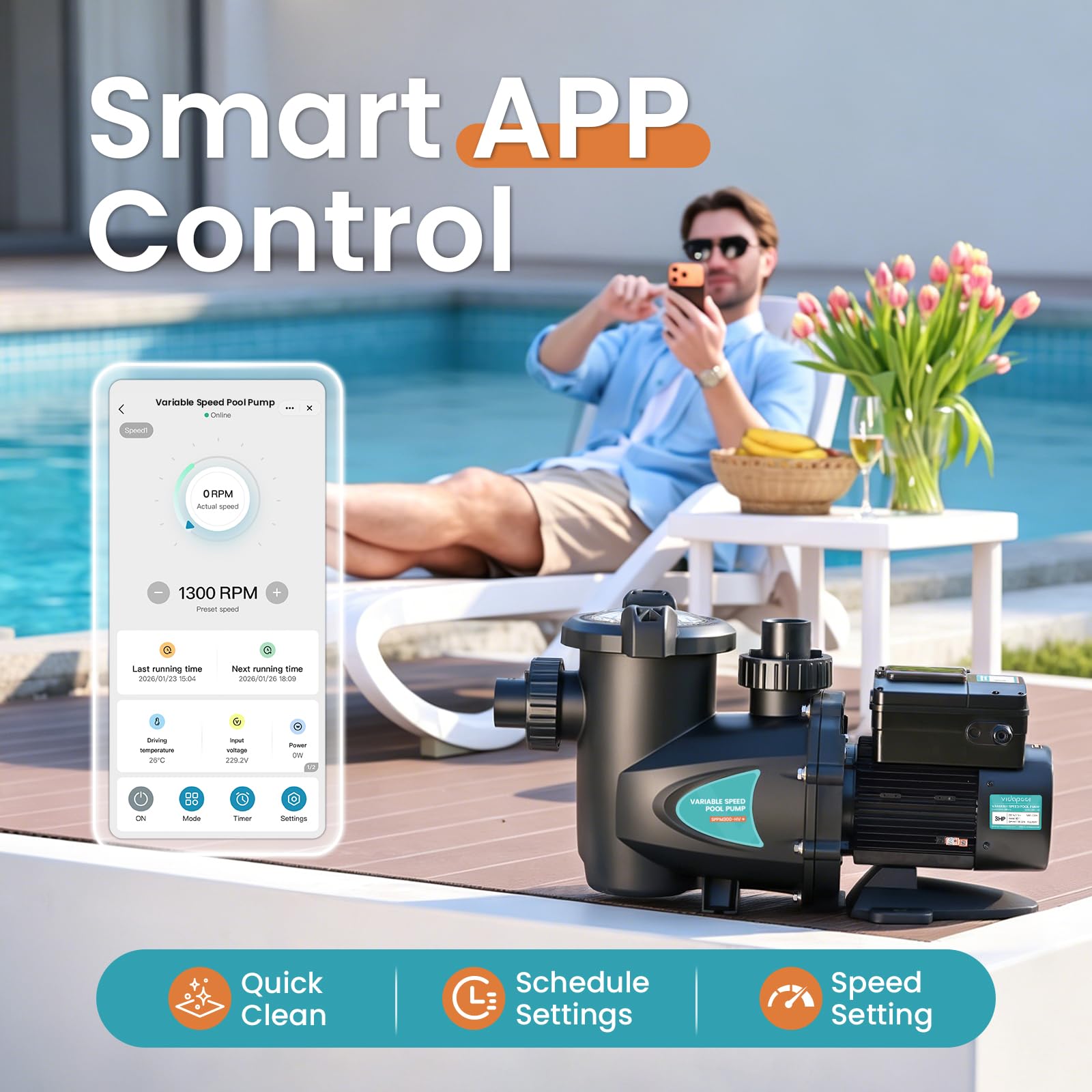 Vidapool unit installed in pool showing compact in‑pool placement benefit