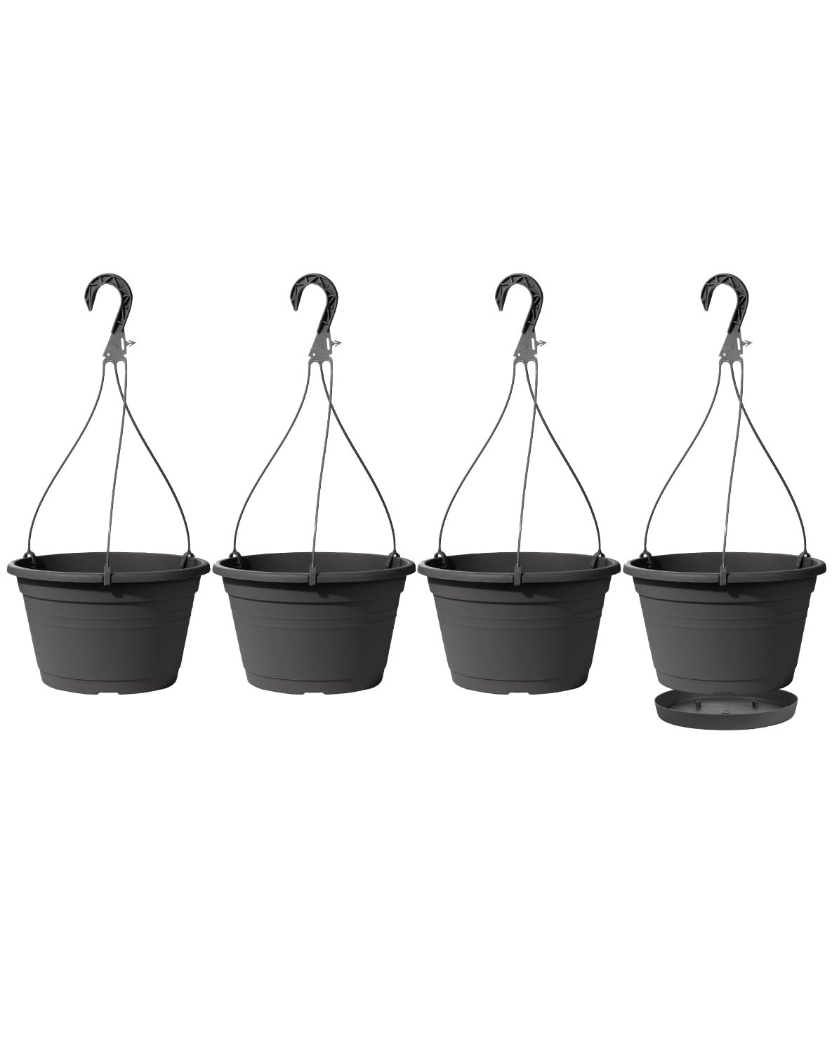 VIDELLY front view of four dark gray hanging planters, stylish display benefit