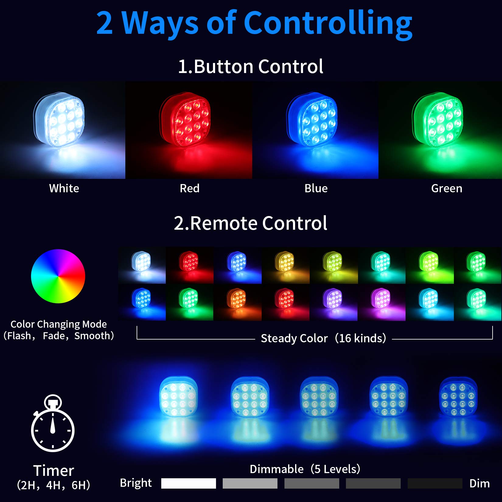 VIDOME underwater lights displaying vivid multi-color effects