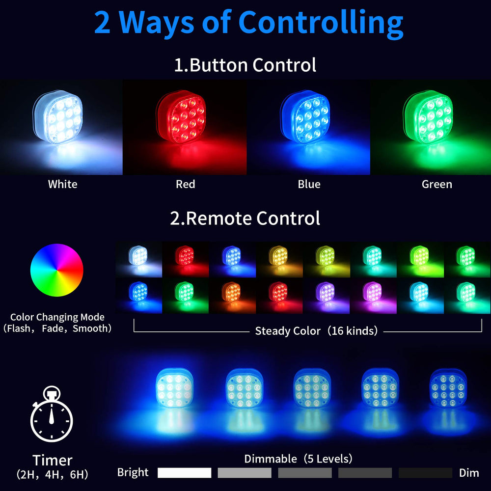 VIDOME underwater lights displaying vivid multi-color effects