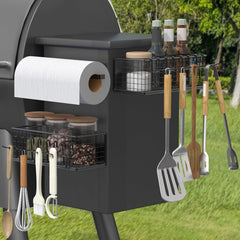 viespe front view showing both magnetic storage bins and towel holder for organized grilling