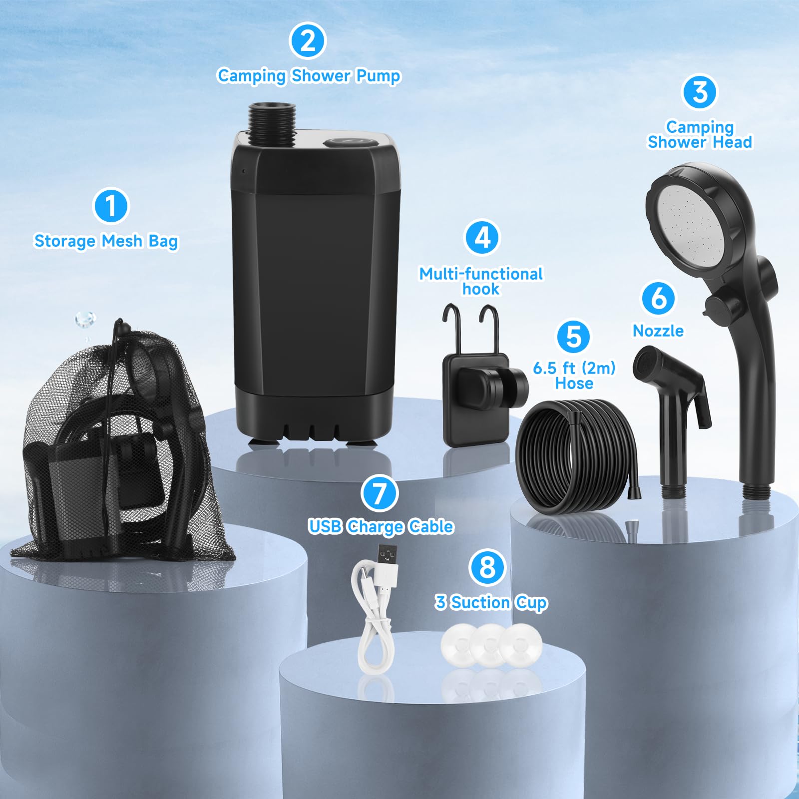 vignuto camping shower in use delivering hands-free outdoor rinsing