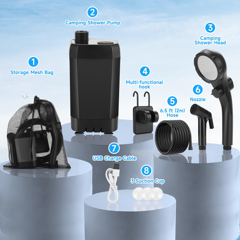 vignuto camping shower in use delivering hands-free outdoor rinsing
