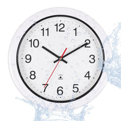 Vigorwise front view of white waterproof clock showing clear numbers and easy reading