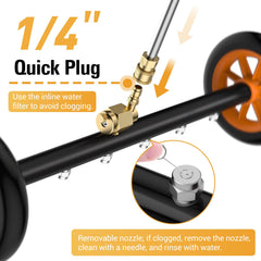 VIGRUE water broom sweeping a concrete driveway for faster surface cleaning